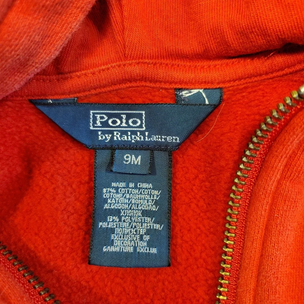 Polo Ralph Lauren Baby Boy Red Full Zip Fleece Hoodie Sweatshirt 9M Navy Pony